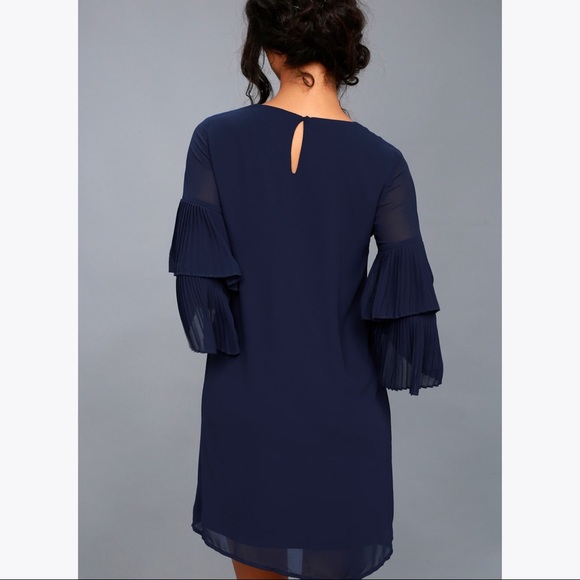 Lulus Ruffle Sleeve Navy Blue Shift Dress - Picture 6 of 8